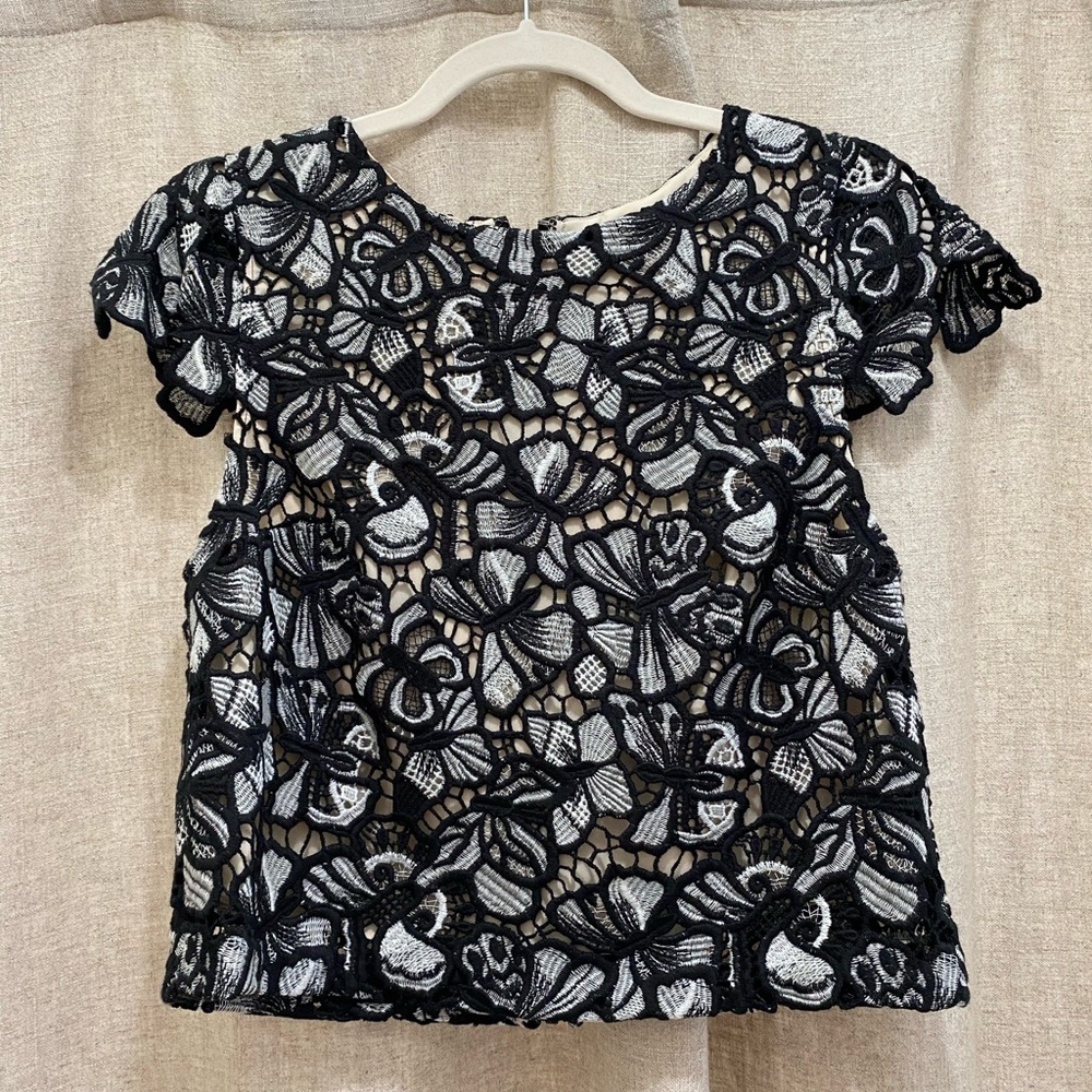 Alice + Olivia Floral Lace Black and White Blouse